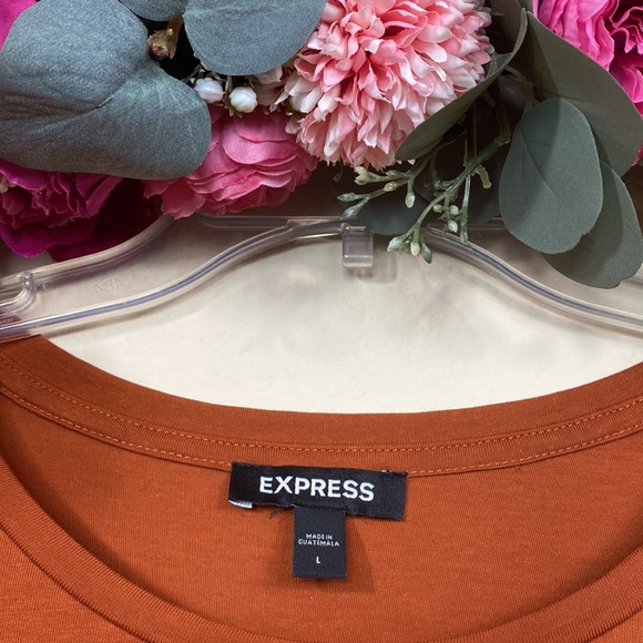•express• Pumpkin Spice {twist hem} Puff Sleeved [burnt orange] NWOT T-Shirt - Picture 4 of 10